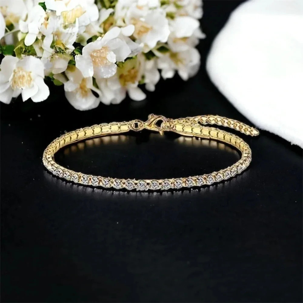 Clear Rhinestone Gold Anklet Bracelet - Picture 5 of 6
